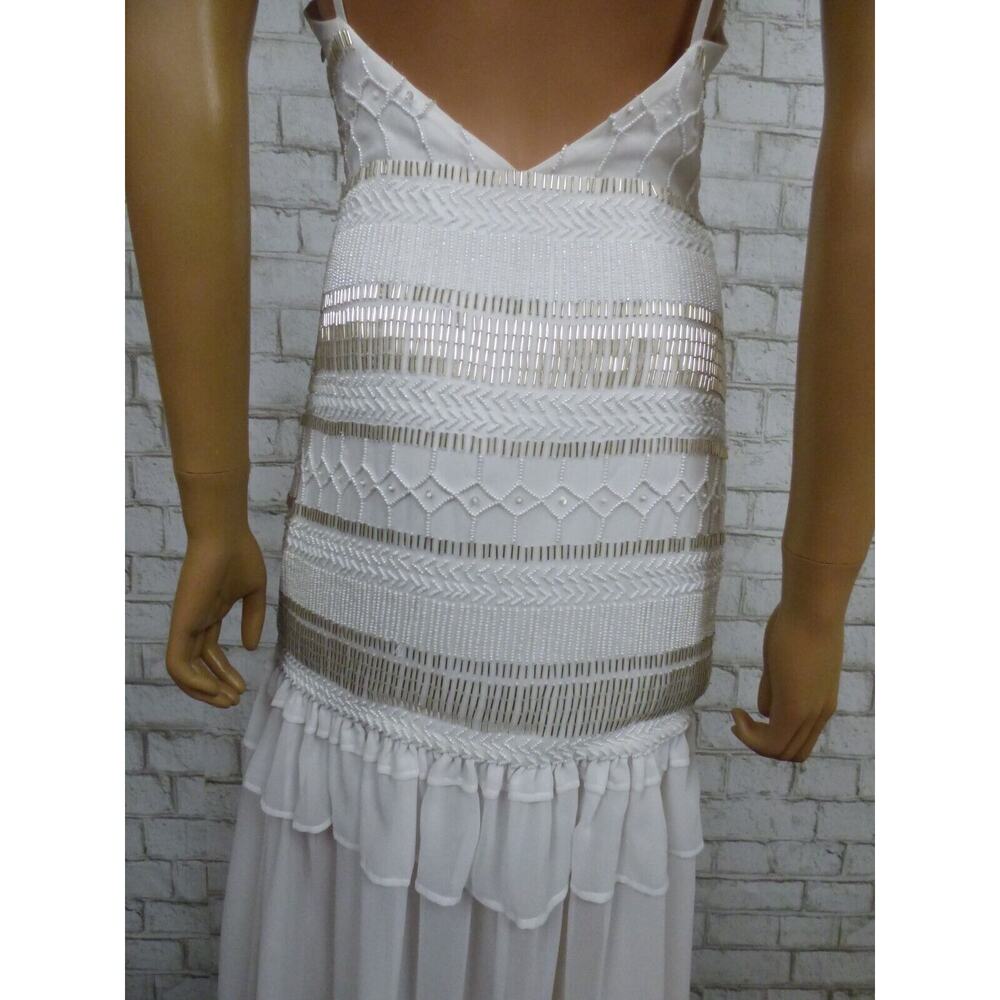 Tularosa White Beaded Chiffon Mermaid Maxi Dress 2 NEW - Picture 11 of 13
